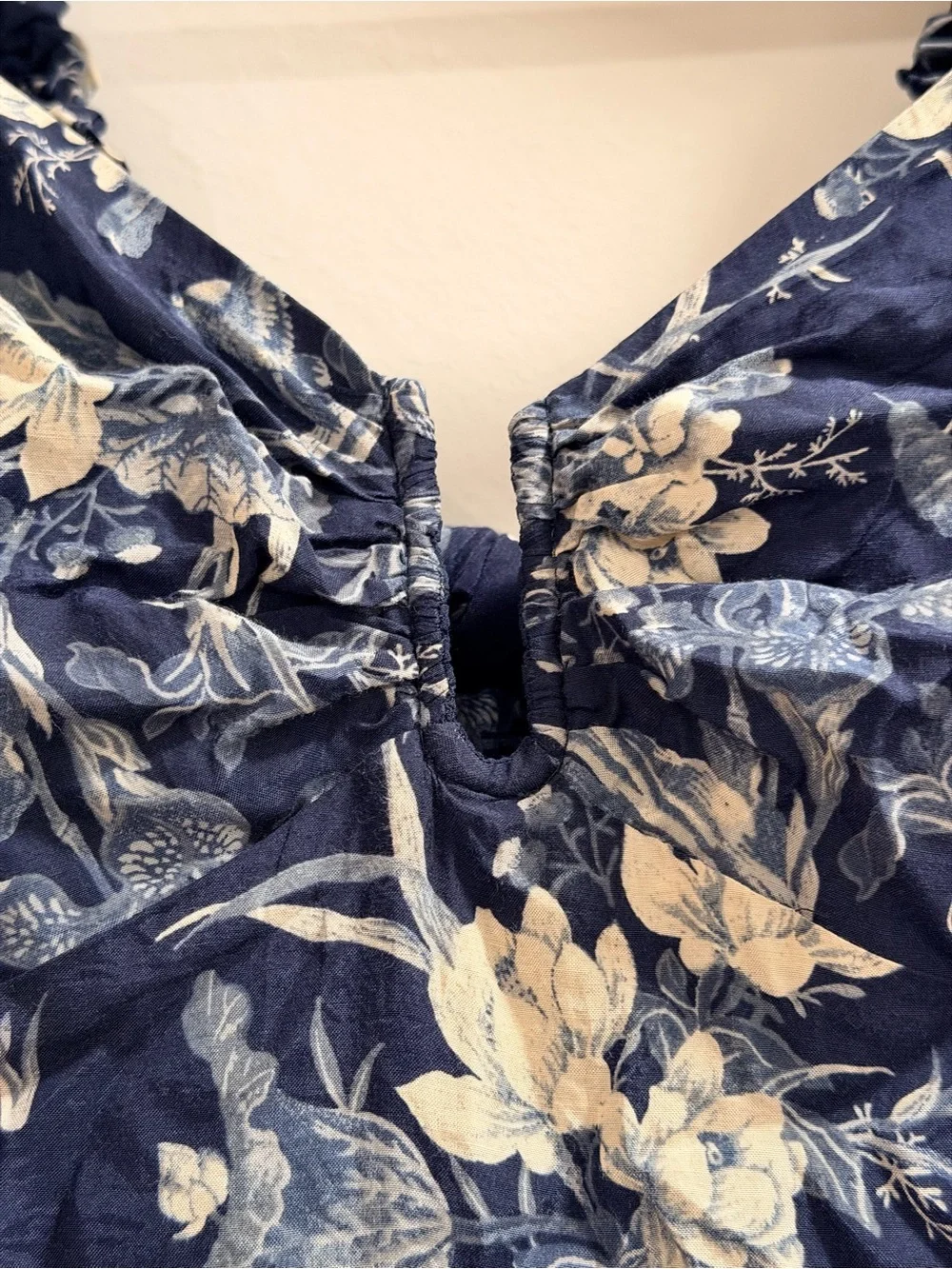 Abercrombie & Fitch Navy and White Floral Maxi Dress with Puff Sleeves